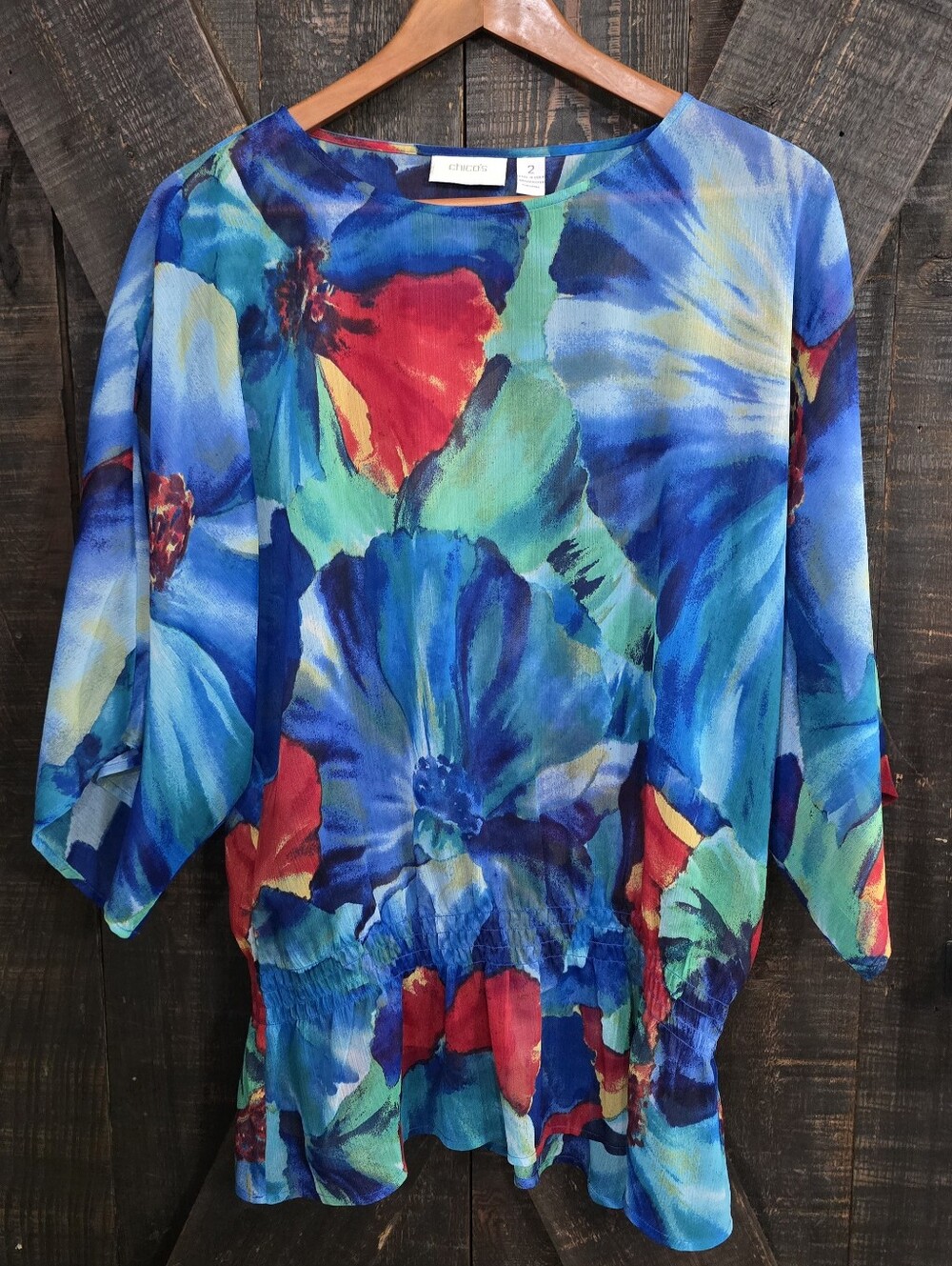 Chico's Sz 2 Vibrant Sheer Floral Tunic